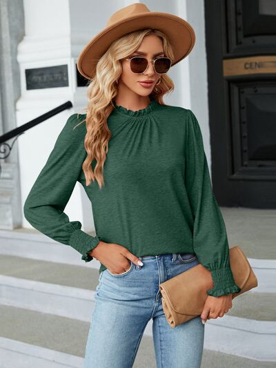 Frill Mock Neck Long Sleeve Blouse