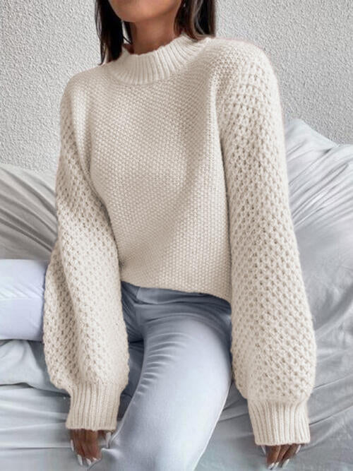 Openwork Mock Neck Long Sleeve Sweater