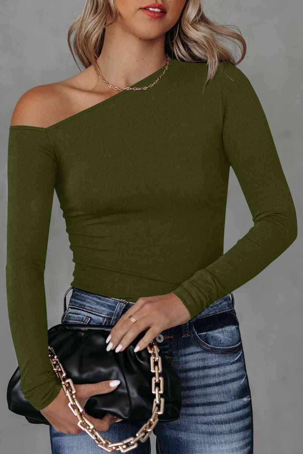 Asymmetrical Neck Long Sleeve Top