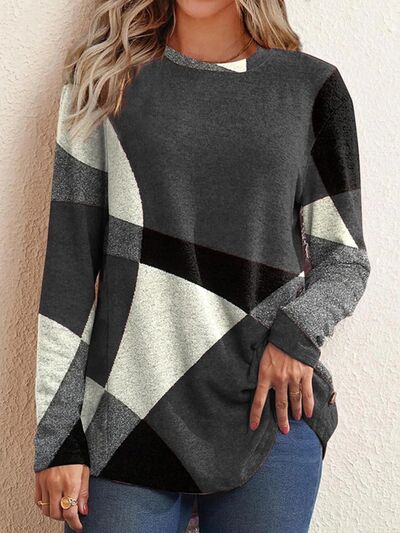 Geometric Round Neck Long Sleeve T-Shirt