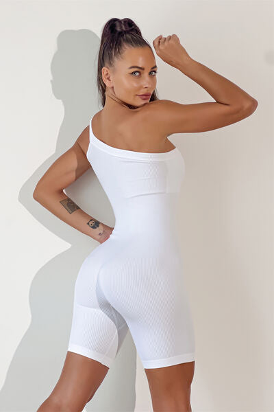 Asymmetrical Neck Wide Strap Active Romper