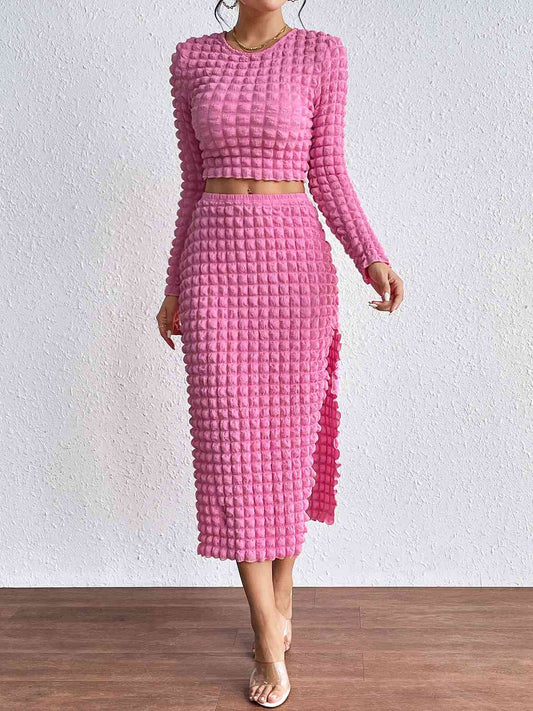 Long Sleeve Top and Split Skirt Set