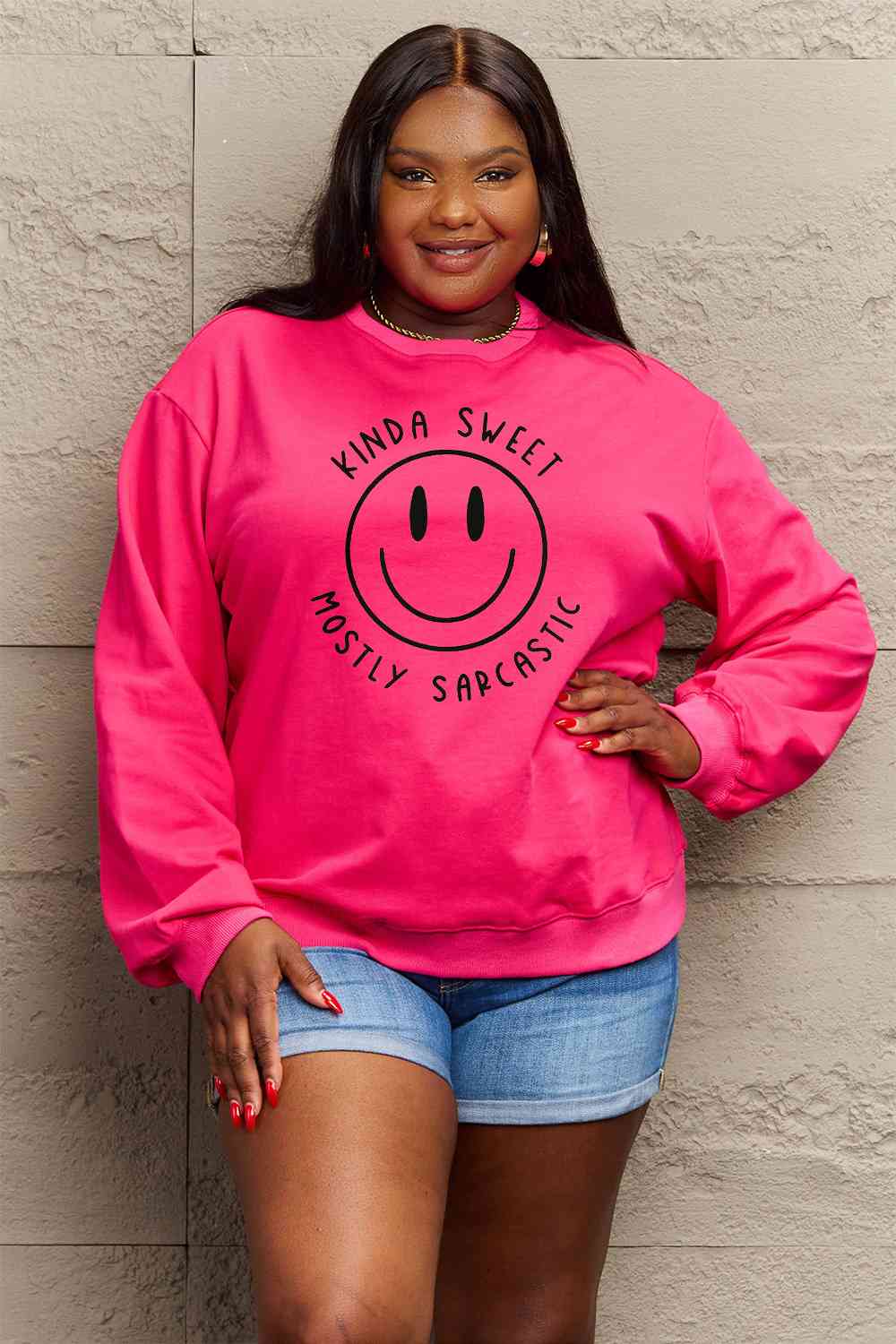 Simply Love Full Size Smiling Face Graphic Sweatshirt