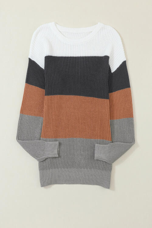 Color Block Round Neck Sweater